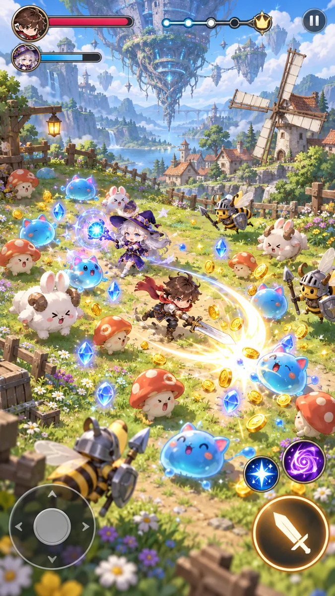 หน้าจอเกม Eternal Saga นักดาบกับจอมเวทลุยทุ่งเจลลี่ เก็บเหรียญและเพชร