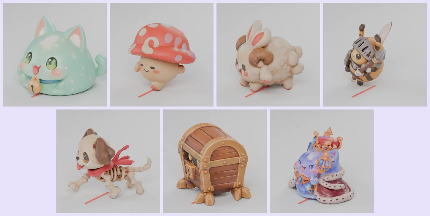 โมเดล 3D ของมอนสเตอร์ เจลลี่หูแมว เห็ดง่วง กระต่ายเขาแกะ ผึ้งอัศวิน ลูกหมากระดูก หีบมิมิค และราชาเจลลี่
